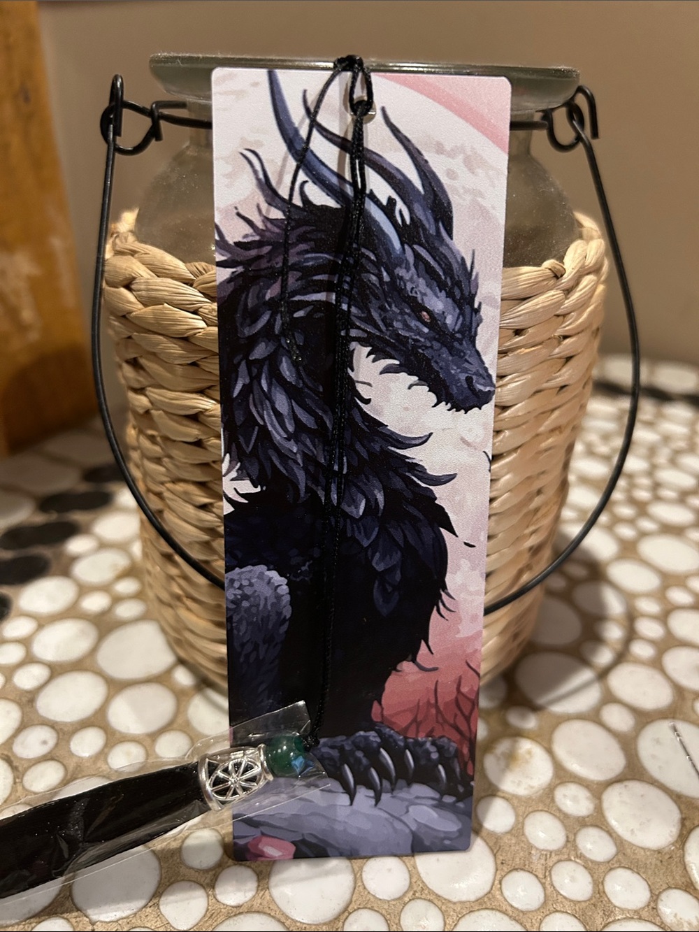 Black Dragon Acrylic Bookmark with Tassel